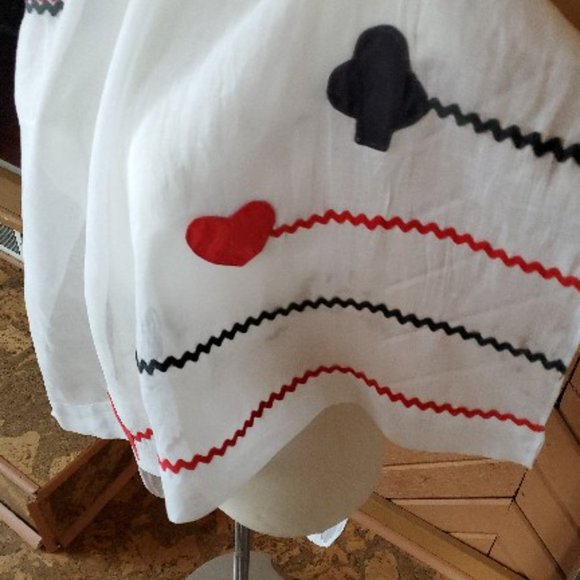 Vintage 50s 60s Half Apron White Shear w/ Appliquéd Card Theme & RicRac Trim - Picture 3 of 5